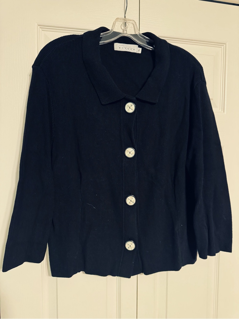 Willow Black Ribbed Button-Front 3/4 sleeve Sweater